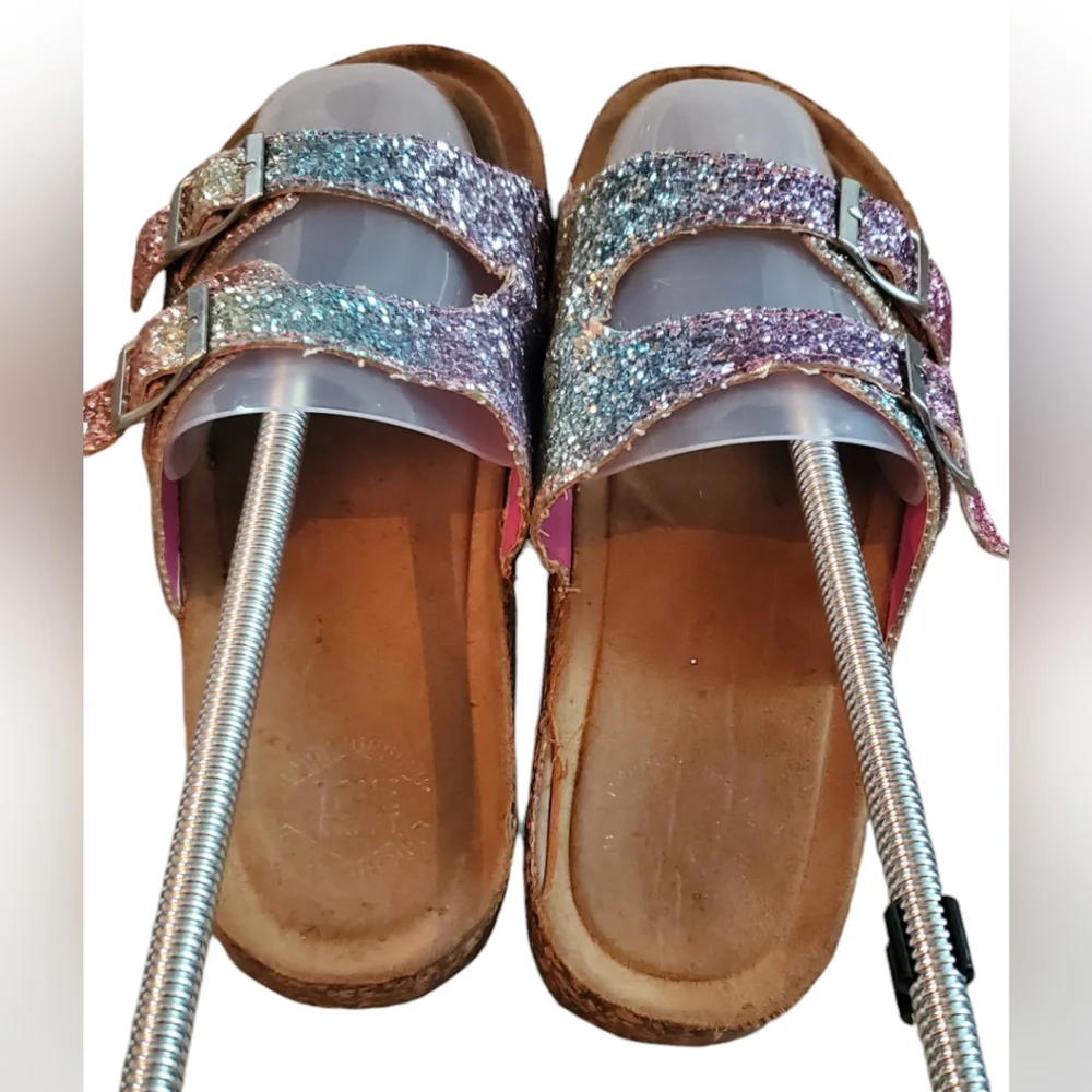 True Craft Youth Girls Rainbow Glitter Slip On Sandals W Adjt‎ Straps Sz 4